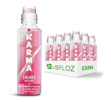 Karma Energy Drink – 12 Pack, Raspberry Peach Caffeinated Water with Cognizin® Nootropics, Vitamins & Immune Support, Low Calorie
