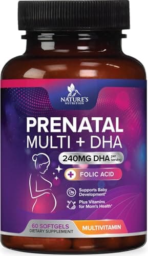 Prenatal Vitamins for Women with Folic Acid + Omega 3 DHA for Fetal Brain Development, Best Prenatal Vitamin Supplement, Daily Pregnancy Multivitamin Nutritional Support, Non-GMO - 60 Softgels