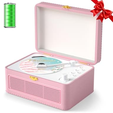 Gueray CD Player Portable Bluetooth: Retro CD Players with Speakers Vintage CD-Player 3600mAh Rechargeable & Radio & Remote Control Support USB/AUX Playback Headphone Jack