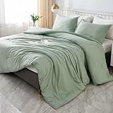 Litanika Oversized King Comforter Set 120x120, 3 Pieces Sage Green Super King Size Lightweight Solid Bedding Comforter Set, All Season Fluffy Bed Set