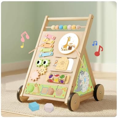 Wooden Baby Walker with Wheels Push Walker for Babies 6-12 Months Toddlers Montessori Walking Toys for 1 Year Old Learning to Walk Activity Center for 12-18 Months Boys Girls Gifts Color Sorting Toys