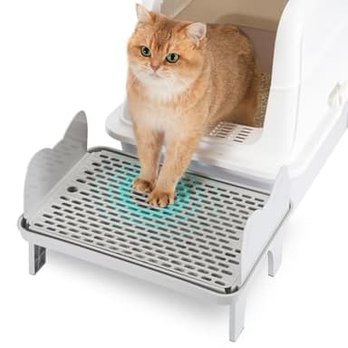 Uross Cat Litter Box Step, Extra Large Litter Box Ramp/Stairs with Detachable Splash-Proof Side Baffles, Anti-Tracking Litter Catcher, Easy to Clean, Non-Slip Step for Small & Elderly Cats (Grey)