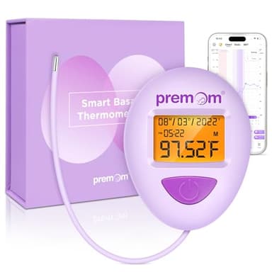 Premom Smart Basal Body Thermometer for Ovulation: Long-Tip for Hands-Free, Digital Ovulation Tracker with 1/100th Degree High Precision, Backlight & 60 Memory | Premom App Supported | EBT-380