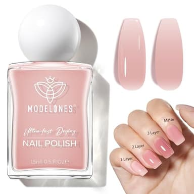modelones Jelly Nude Nail Polish, 15 ml Valentines Pink Translucent Quick Dry Nail Lacquer Strengthener Long Last Shine Fingernail Toe Nail Art DIY Home Manicure Gift for Women Girls