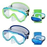RUIGAO 2PK Kids Goggles Age 6-14, Diving Mask Elastic No TangleStrap, Swimming Goggles with Nose Cover