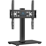 PERLESMITH Universal TV Stand, Table Top TV Stand for 32-60 inch TVs & Monitors, Height Adjustable TV Mount Stand Holds up to 88 lbs with Tempered Glass Base & Wire Management, VESA 400x400mm PSTVS04
