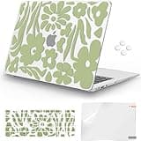 iCasso Compatible with MacBook Air 13 inch Case (A1369 & A1466, Older Version 2010-2017 Release), Protective Plastic Hard Shell Case & Keyboard Cover & Screen Protector, Green Flower