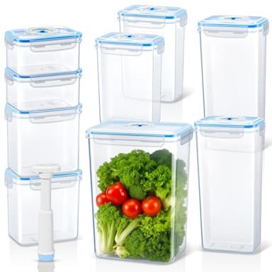 LemonRoad 9 Set Vacuum Seal Storage Food Containers with Lids (9 containers &9 Lids &1 Hand Vacuum Pump), Premium Airtight Food Storage, Airtight and Leak Proof(Clear)