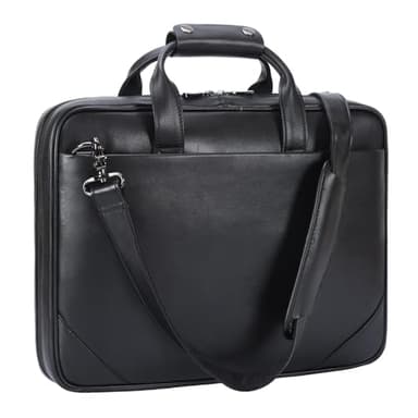 Masa Kawa Black Leather Slim Briefcase 16" / 15.6 Inch Laptop Bag for Men Crossbody Shoulder Messenger Computer Bags Attache Case for Business Work Lawyer