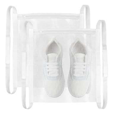 2 Pack Sneaker Dryer Bag 15.7x15.7 Inch Dry Net Bag for Dryer with Zipper and Strap for Shoes, White Large HoneyComber Mesh Bags for Washing Machine