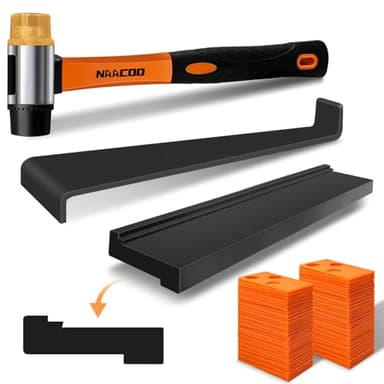 NAACOO Laminate/Vinyl Flooring Tools, Tapping Block for Vinyl Plank Flooring - Double Sided with Notches, Pull Bar, 40Pcs Floor Spacers, Rubber Mallet. Universal Floor Installation kit.