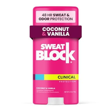 SweatBlock Clinical Strength Deodorant for Women Coconut and Vanilla Scent 48 Hour Sweat and Odor Protection Daily Use Formula Designed for Long-Lasting Freshness and Confidence Dermatologist Tested