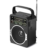 JEUJUG Portable AM FM Radio, Bluetooth 5.0 Radios 5 Watts Loud Speaker,FM Radio Built-in Rechargeable Battery/DC D*4 Cell Battery Operated & AC Power Plug in Wall Black