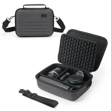 SQERO Camera Case for Canon EOS Rebel T7/R50/R100/R6 Mark II/Sony Alpha 7 IV/Alpha a6400 DSLR SLR Mirrorless Camera, Anti-Shock Dot Protection, with 6 SD Card Slots, 2 Dividers and Shoulder Strap