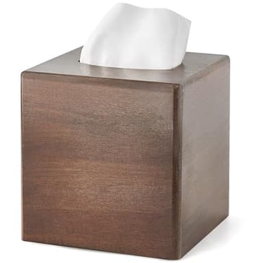 Mkono Tissue Box Cover Square Open-Bottom Wood Tissue Box Holder Decorative Facial Cube Organizer Modern Farmhouse Decor for Bathroom Bedroom Dresser Living Room Office Dorm, Dark Brown
