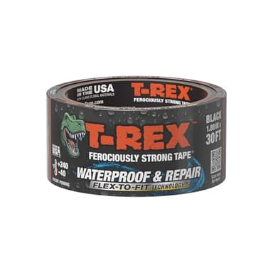 T-Rex Flexible Waterproof Tape - Heavy Duty Adhesive Waterproofing Tape for Repair, Leaks, Roof Patches - Extreme Weather & UV Resistance - Black, 1.88" x 30 ft. (Pack of 1)