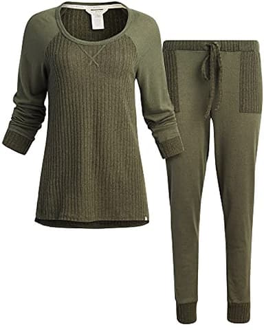 Lucky Brand Women's Pajamas - 2 Piece Ribbed Hacci Sleepwear Set (Size: S-XL), Size Small, Beetle Green