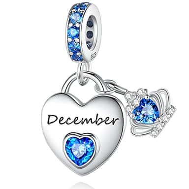 Birthstone Dangle Charms: 925 Sterling Silver Heart Bead Charms for Pandora Bracelets and Necklaces, Birthday Mother's Day Christmas Jewelry Gifts For Women (December)