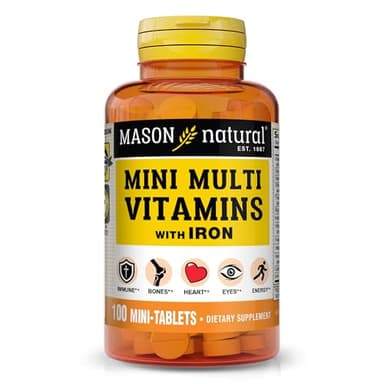 MASON NATURAL Daily Mini Multi Vitamins with Iron, Vitamins A, C, D, E, B1, B2, B3, B6, B12, Folate & Calcium, 100 Day Supply (1 Pack)