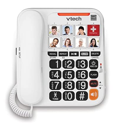 VTech SN1127 Amplified Corded Senior Phone with Answering Machine, 8 Photo Speed Dial, 90dB Loud Ringer, Big Buttons