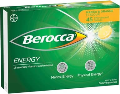 Berocca Energy Vitamin B & C Mango & Orange Flavour Effervescent Tablets 45 Count