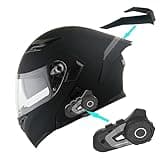 1Storm Motorcycle Modular Full Face Flip up Dual Visor Helmet + Spoiler Bundle with Freedconn Motorcycle Bluetooth Headset: HB89 Matt Black