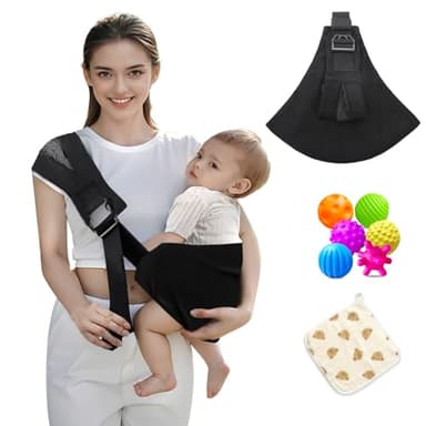 Baby Sling Carrier for Toddler, Baby Sling, Adjustable Front & Back with Non-Slip Hip Seat, Portable Lightweight & Breathable Ergonomic Design, Travel-Friendly Safe Carrier for 10-60 lbs (Black)