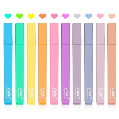 Vitoler 10Pcs Aesthetic Highlighters, Chisel Tip Marker Pens,Assorted Color Candy Highlighters,No Bleed Bible Highlighter,Cute Pastel Highlighter for Journaling Planner Notes School Supplies