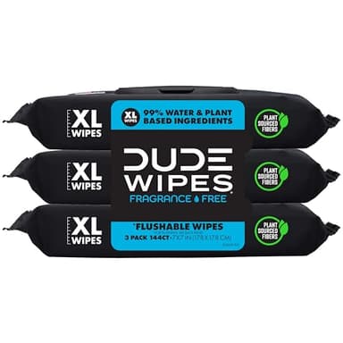 Dude Wipes, Unscented Flushable Wipes - Extra-Large Adult Wet Wipes for Sensitive Skin - - Infused with Vitamin E and Aloe - Septic and Sewer Safe, 144 Count