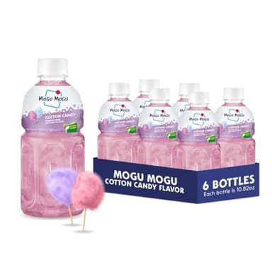 Mogu Mogu Drink Cotton Candy (6 Bottles) Delicious drinks made with nata de coco (coconut jelly). Fun chewable juice boxes for kids. Famous Asian drinks. Juice bottles made for adults and kids. Ready to drink