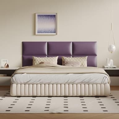 MAQQL Light Purple Faux Leather Peel and Stick Headboard Kit - 6-Panel Wall Mount Bed Backboard for Queen/King Size Beds, 24"x12" Removable Panels (Easy Installation)