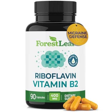 ForestLeaf Vitamin B2 Riboflavin 400mg - Energy, Skin & Cellular Health Supplement - Nervous System Support - Vitamin B 2 VIT B - Non-GMO & Gluten Free - B2 Vitamin 400mg Vegetable Capsules, 90 Count