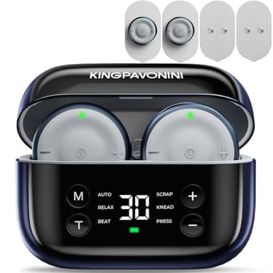 KingPavonini Wireless TENS Unit Muscle Stimulator for Pain Relief Therapy, 2 Units Dual-Channel TENS Machine, 30 Intensities, Pocket-Sized TENS Device for Sciatica Back Pain, Charging Case, Model U13