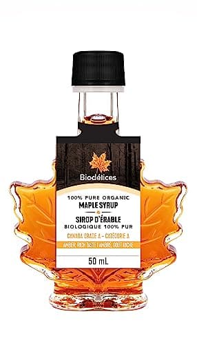 100% Pure Organic Maple Syrup - Premium Grade A - Quebec's Finest in Elegant Maple Leaf Bottle from Biodélices (1.69 Fl Oz (Pack of 1), Maple (CA GRADE A))