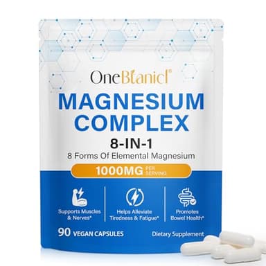8-in-1 Magnesium Complex Supplement 90 Capsules, 1000mg with Magnesium Glycinate, Citrate, Malate, Taurate, Easy Absorption for Sleep, Muscle Relaxation, Nerve & Heart Health, Energy, Non-GMO, Vegan