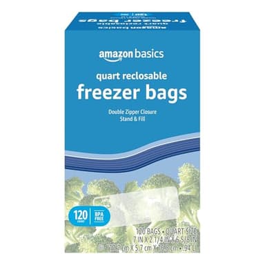 Amazon Basics Reclosable Freezer Quart Bags, BPA Free, 120 Count (Previously Solimo)