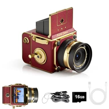 Vintage Digital Camera, 64MP 2.7K Retro Point and Shoot Camera with Autofocus, 2" IPS Waist-Level Screen & 16GB TF Card, 16X Zoom Compact Photography Camera for Beginners Kids Teens, Butterfly Door