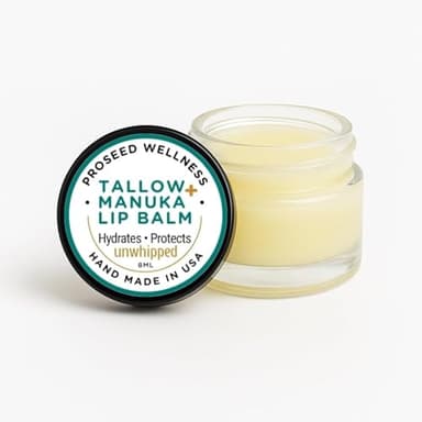 Manuka Honey Turmeric Unwhipped Tallow Lip Balm – Handmade Grass-Fed - Finished Moisturizer, Frankincense, Vitamin E, Castor Oil, Buah Merah – Protect, Moisture Cuticle LipBalm for Men, Women & Kids