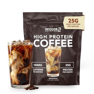 INVIGOR8 High Protein Coffee Powder 25 Grams Whey Isolate100mg Natural Green Tea Caffeine | 0 Added Sugar Keto Gluten Free 99.9% Lactose Free | Hot or Iced15 Serving 15 Servings (17 OZ, Original)