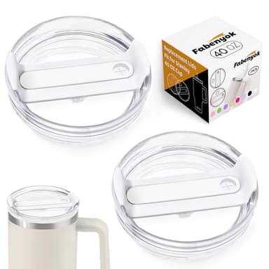Fabenyok 40 OZ Tumbler Lid Replacement Fit for Stanley Cup, 2 Pack Clear Replacement Lids Fit for Stanley Travel Tumbler, Spill Proof Tumbler Covers for Stanley Cup Accessories (Clear - White)