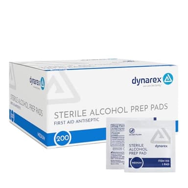 Dynarex DynaSafety Sterile Alcohol Prep Pads - Medium - 70% Isopropyl Alcohol, Individually Wrapped, Soft Cleaning Wipes - 200 per Box