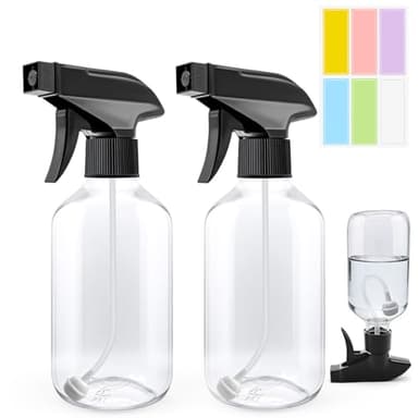 OJXKZ 10oz/300ml 360° Spray Bottles (2-Pack) Clear Plastic Small Spray Bottles, Spray at Any Angle to Reach Hard-to-Reach Corners. Ideal for Cleaning, Plants, Gardening, Pets, and Hair