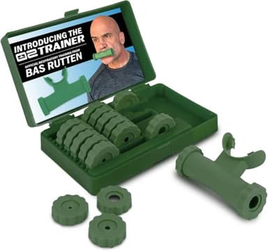 Bas Rutten O2Trainer: Breathing Muscle Training Device | Lung Power & Endurance Tool for Athletes, Singers & High-Altitude Performance | Diaphragmatic Respiratory Trainer | 16 Resistance Caps | Green