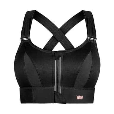 SHEFIT Ultimate Adjustable High-Impact Sports Bra for Women with Zip Front Black