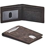 Wallet for Men Bifold Real Leather Slim RFID Blocking Front Pocket Minimalist Stylish Design with ID Window in Gift Box (Crazy Horse, Coffee)