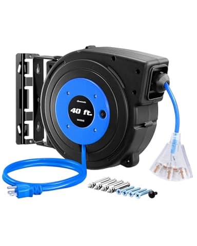 DEWENWILS 40FT Retractable Extension Cord Reel, 12AWG, 15A, UL Listed, Blue