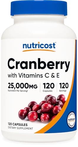 Nutricost Cranberry Extract 25,000mg Equivalent from 500mg of 50:1 Extract Per Serving, 120 Capsules for 120 Servings Per Bottle - with 45 mg of Vitamin C & 5 mg of Vitamin E