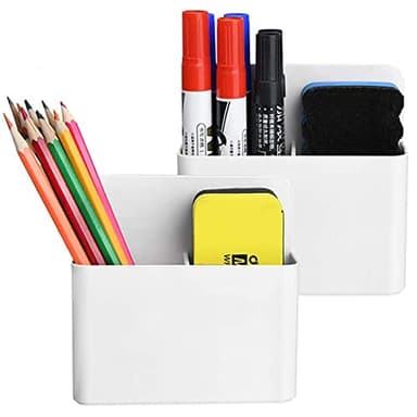 Marbrasse Magnetic Dry Erase Marker Holder,Pen and Eraser Holder for Whiteboard，Magnet Pencil Cup Utility Storage Organizer for Office, Refrigerator, Locker and Metal Cabinets (2 Pack)