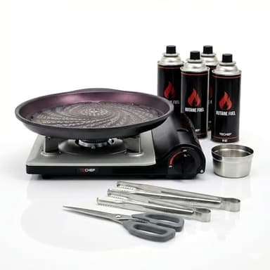 TECHEF - Stovetop Korean BBQ Non-Stick Grill Pan with Agni Portable Gas Stove Burner, Made in Korea (Master KBBQ Set)