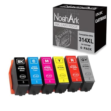 NoahArk 6 Packs 312XL 314XL Compatible Ink Cartridges Replacement for 312 T312 314 T314 for Expression Photo XP-8500 XP-8600 XP-15000 Printer (Black, Cyan, Magenta, Yellow, Grey, Red, 6 Packs)